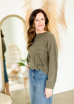 Olive Green Textured Crewneck Sweater - FINAL SALE