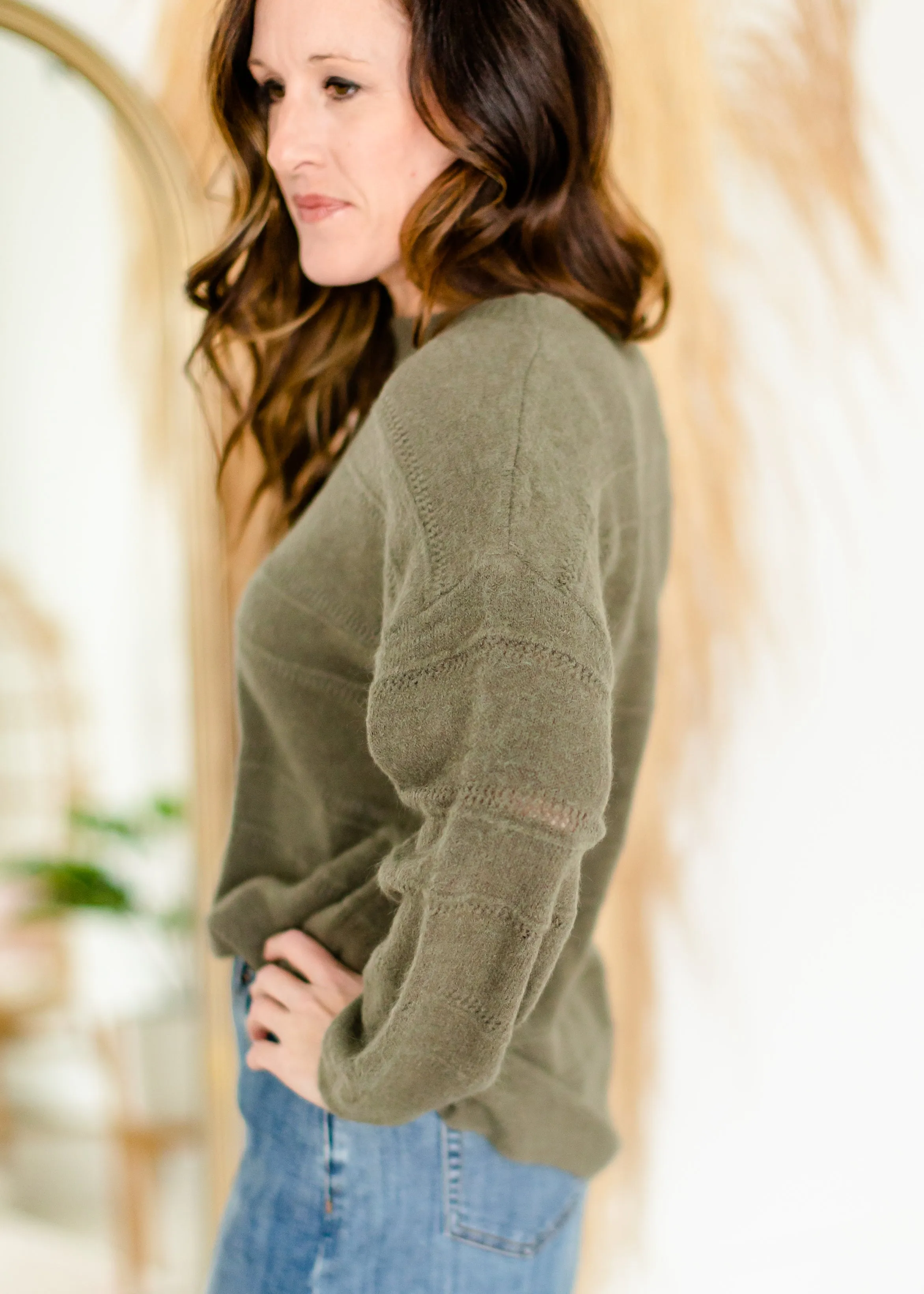 Olive Green Textured Crewneck Sweater - FINAL SALE