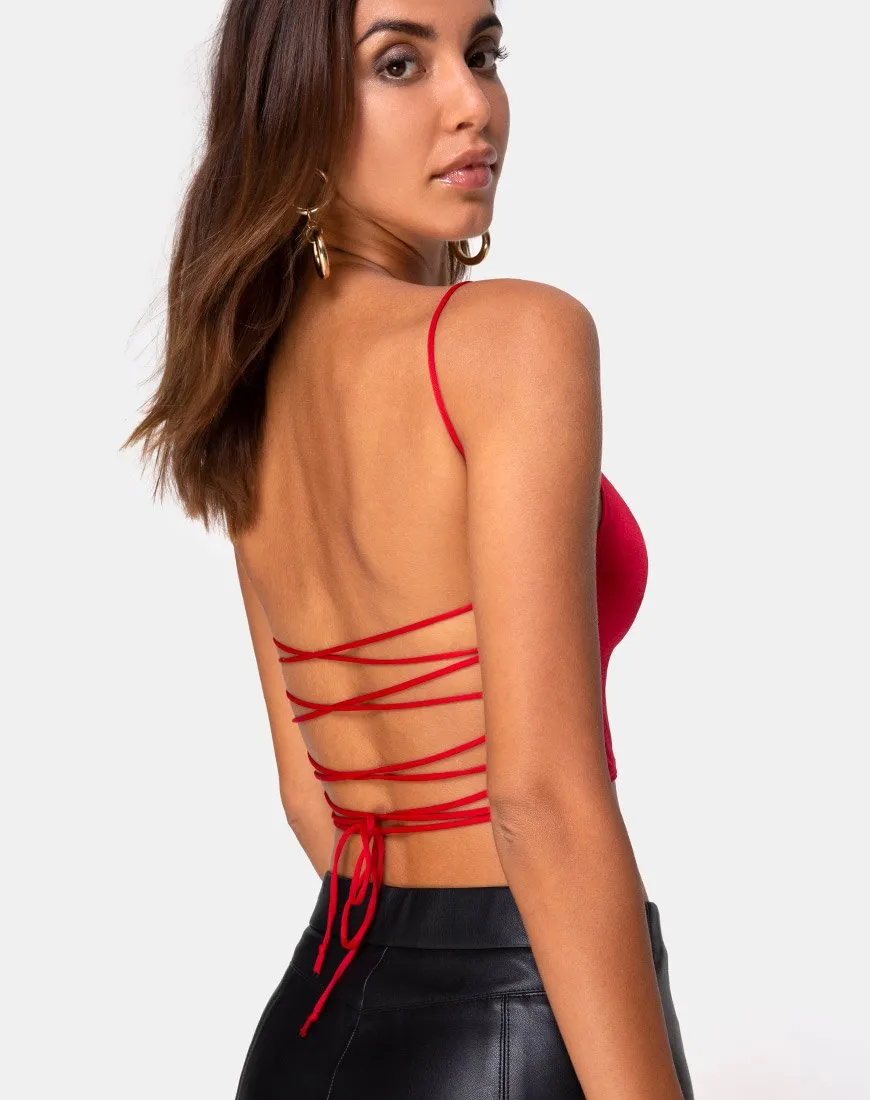 Ozka Crop Top in Satin Red