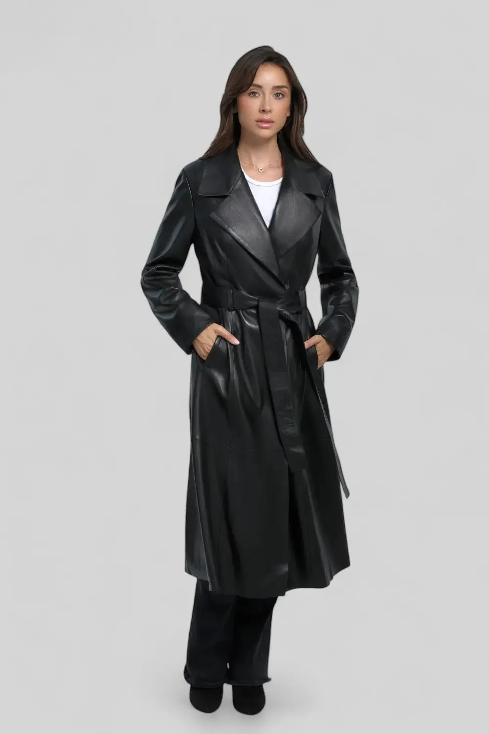 Paola Leather Trench Coat