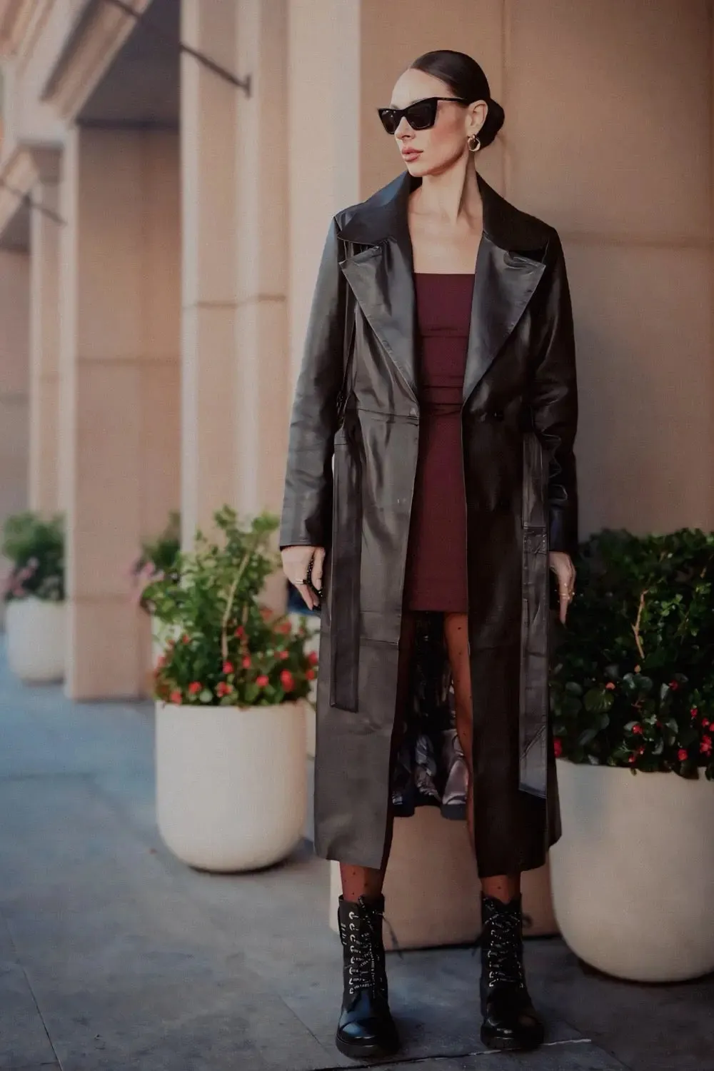 Paola Leather Trench Coat