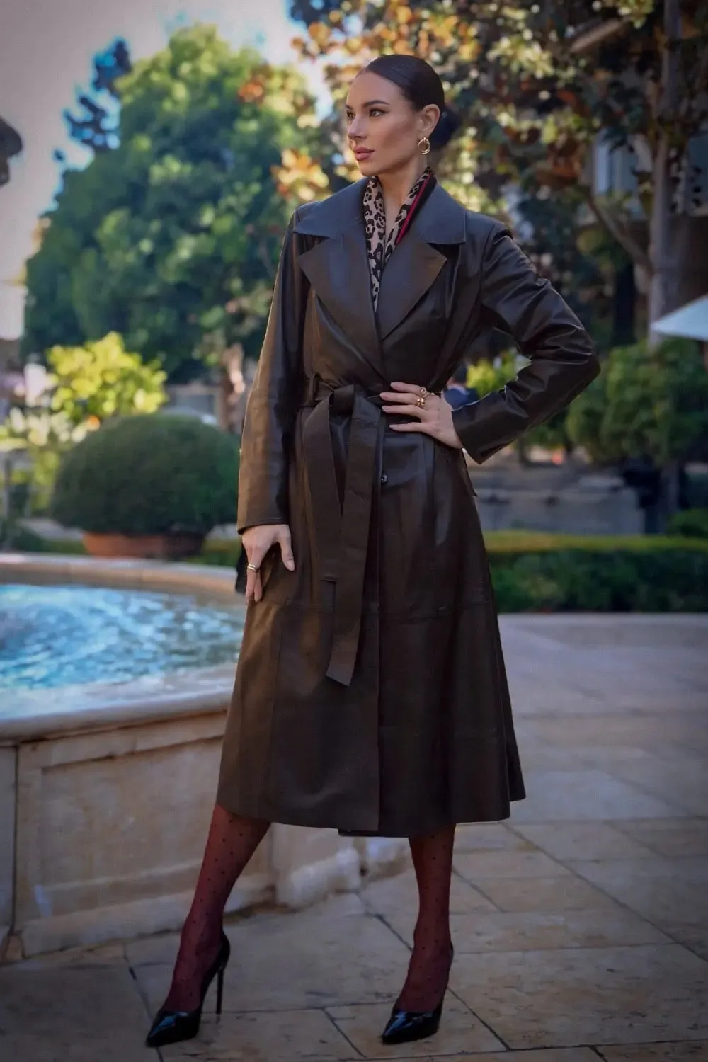 Paola Leather Trench Coat