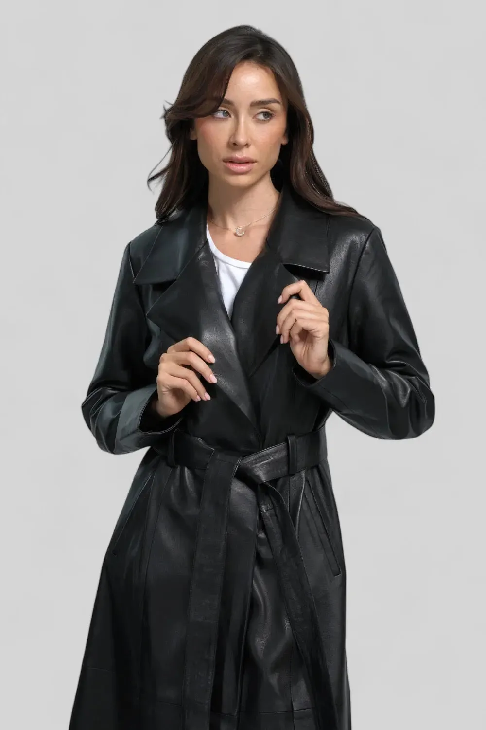 Paola Leather Trench Coat