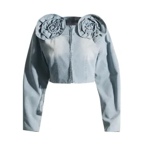 Patchwork Floral Jackets For Women Round Neck Long Sleeve Denim Minimalist Jacket Female Fashion Style Clothing