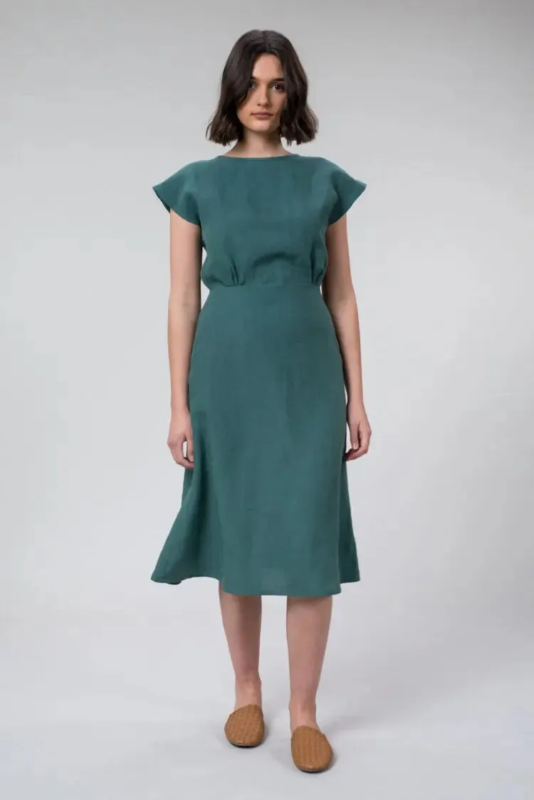 Picnic Linen Dress In Jade by Wilga Clothing