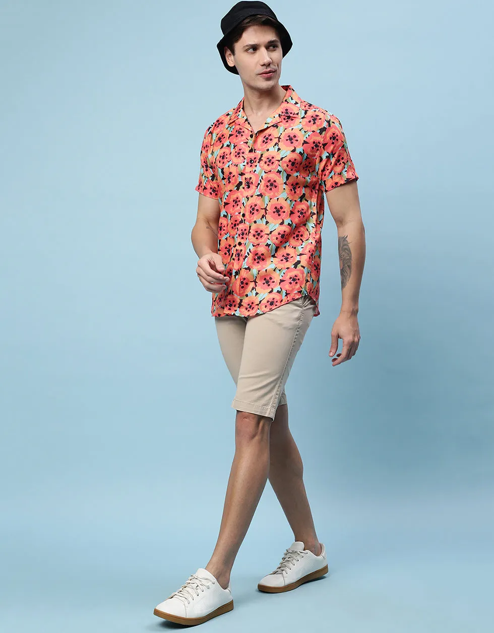 Pink Floral Printed Casual Shirt