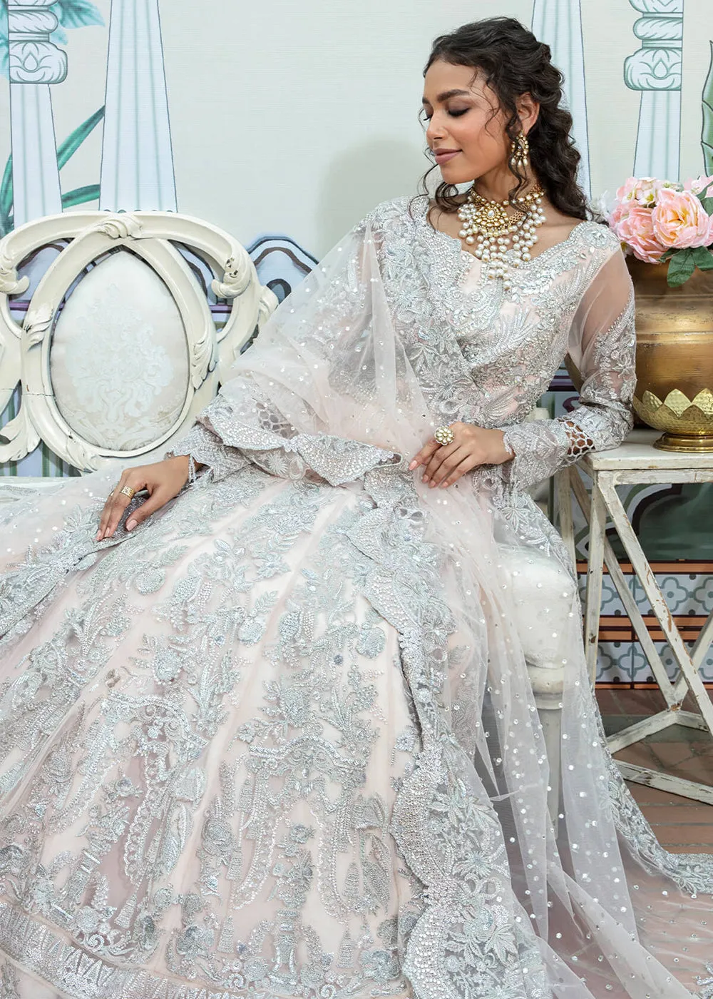 Pink Pakistani Maxi Dress | Imrozia Serene Mehram Brides '23 | SB-10 - FAKHTA