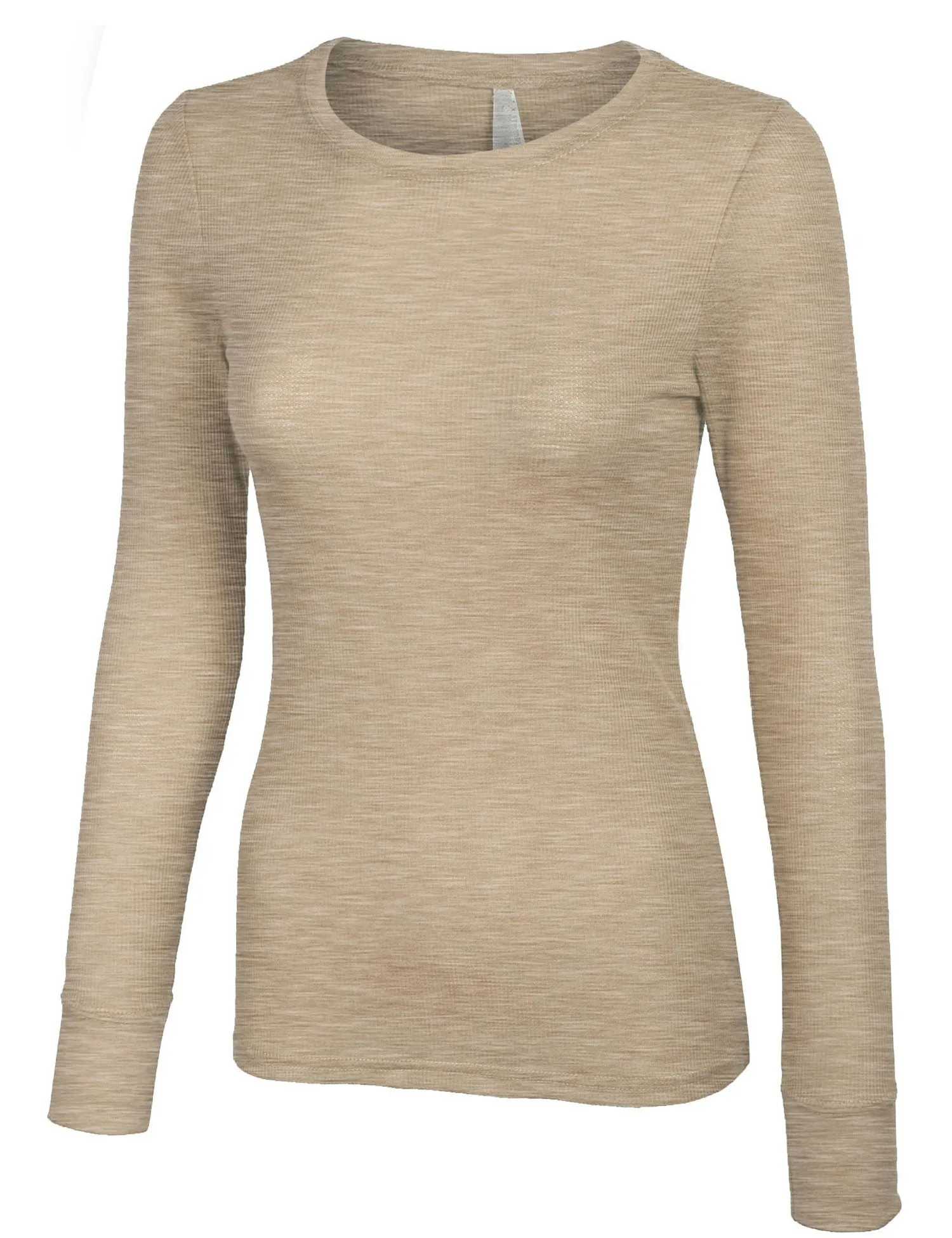 Plain Basic Round Crew Neck Thermal Long Sleeves T Shirt Top