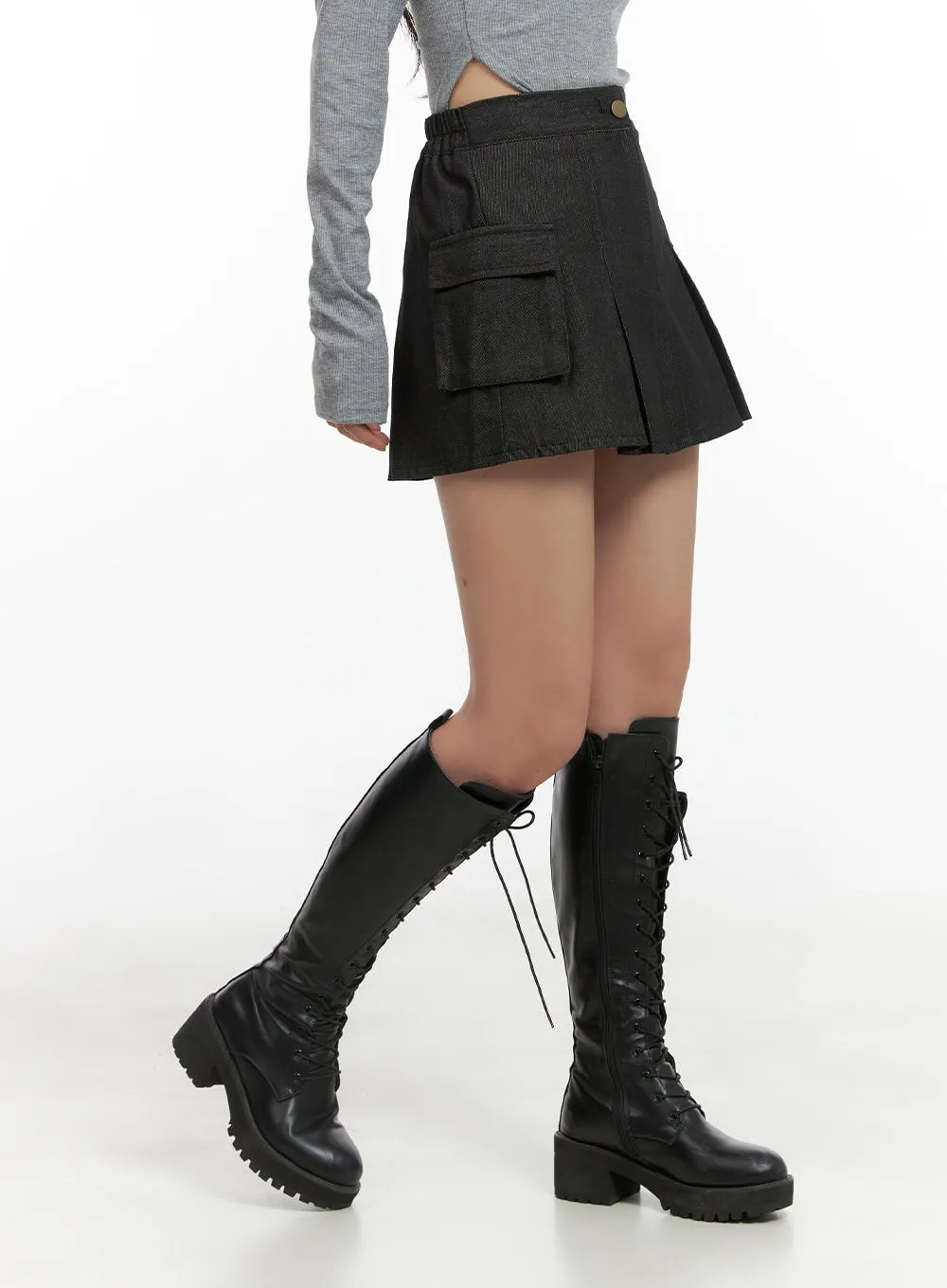 Pleated Cargo Cotton Mini Skirt CG423