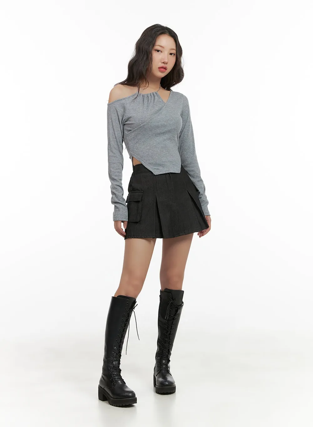 Pleated Cargo Cotton Mini Skirt CG423