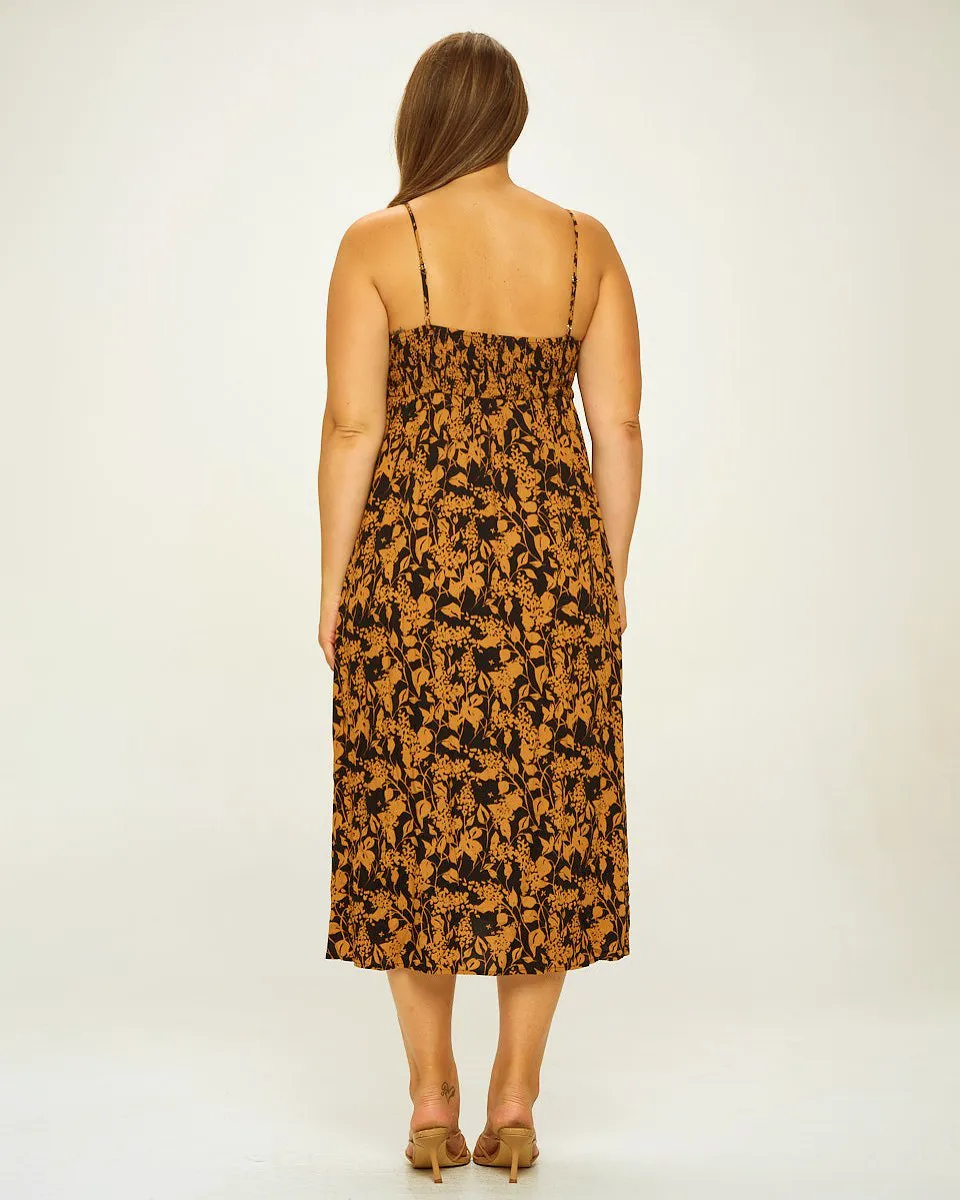 Plus Botanical Print Front Tie Maxi Dress