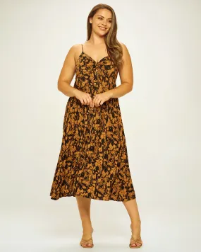 Plus Botanical Print Front Tie Maxi Dress