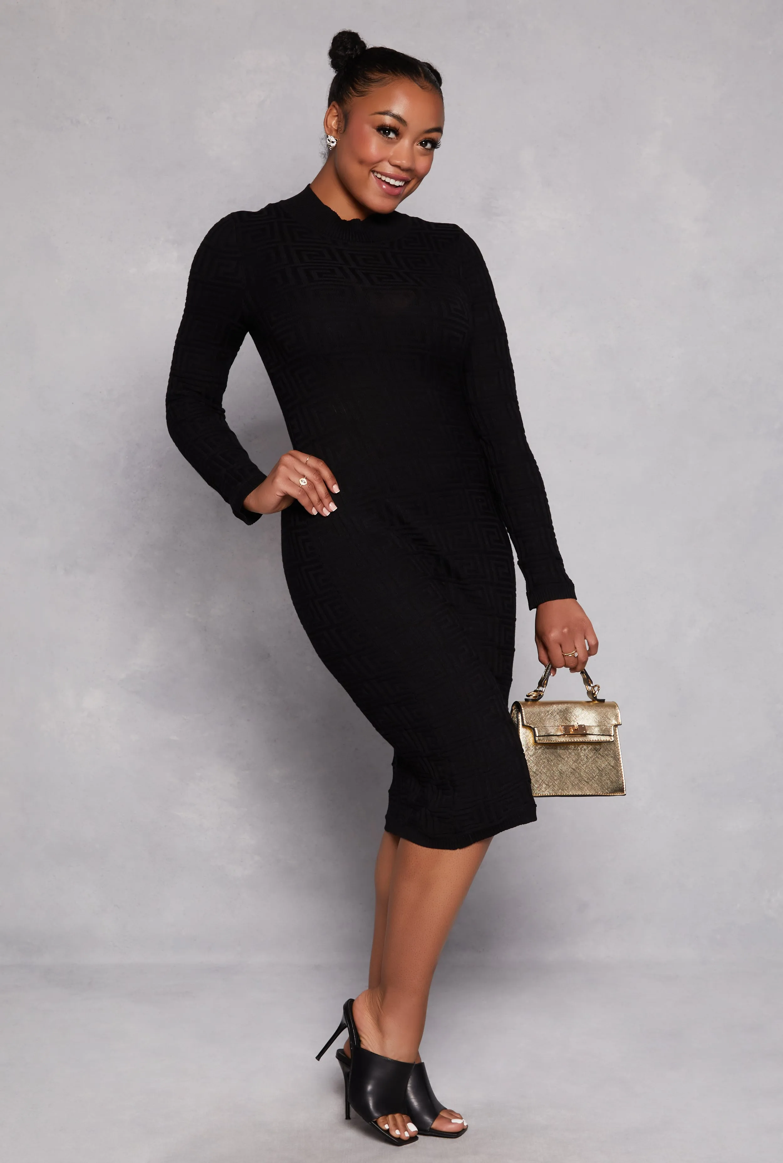 Plus Size Greek Key Textured Knit Sweater Dress