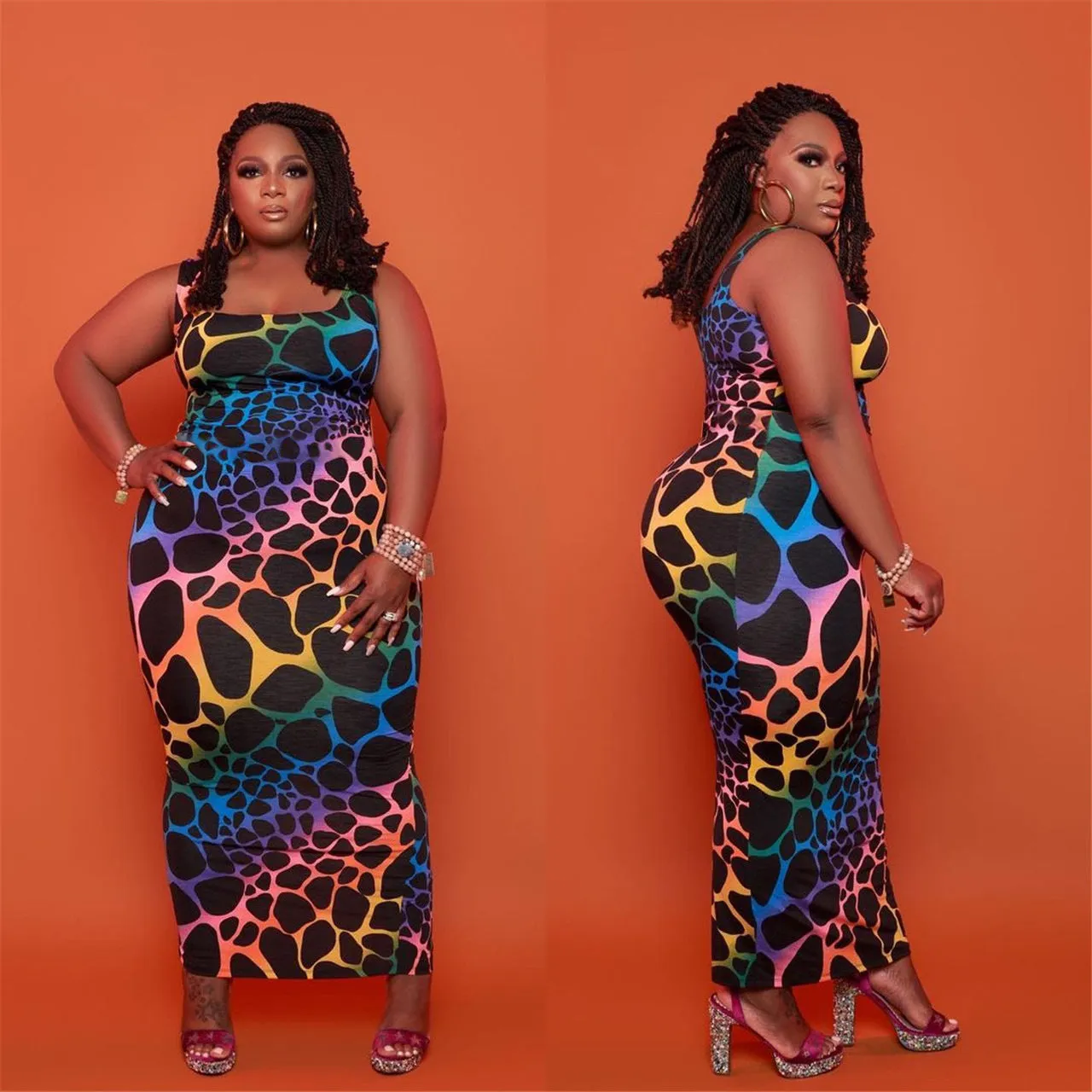 Plus Size Maxi Dress with Leopard Print