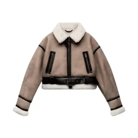 Pre Order:  Belted Zip-Up Faux Fur Jacket