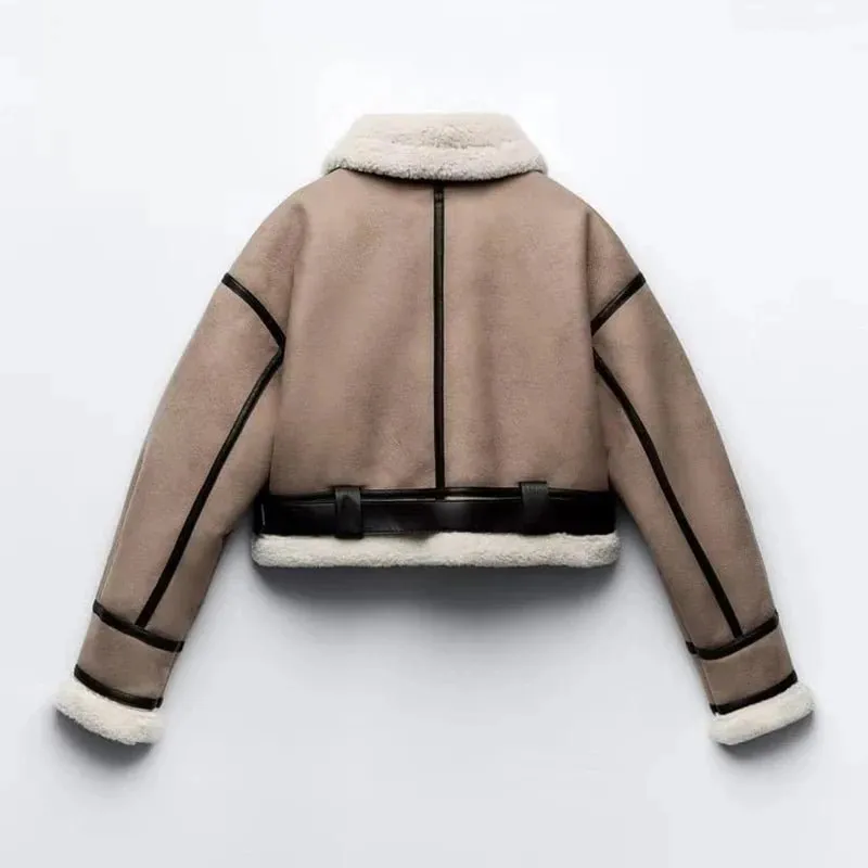 Pre Order:  Belted Zip-Up Faux Fur Jacket