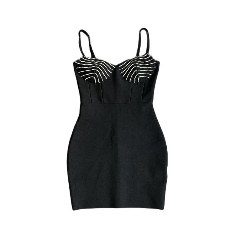 Pre Order:  Black Backless Waist Cinching Slimming Bandage Dress