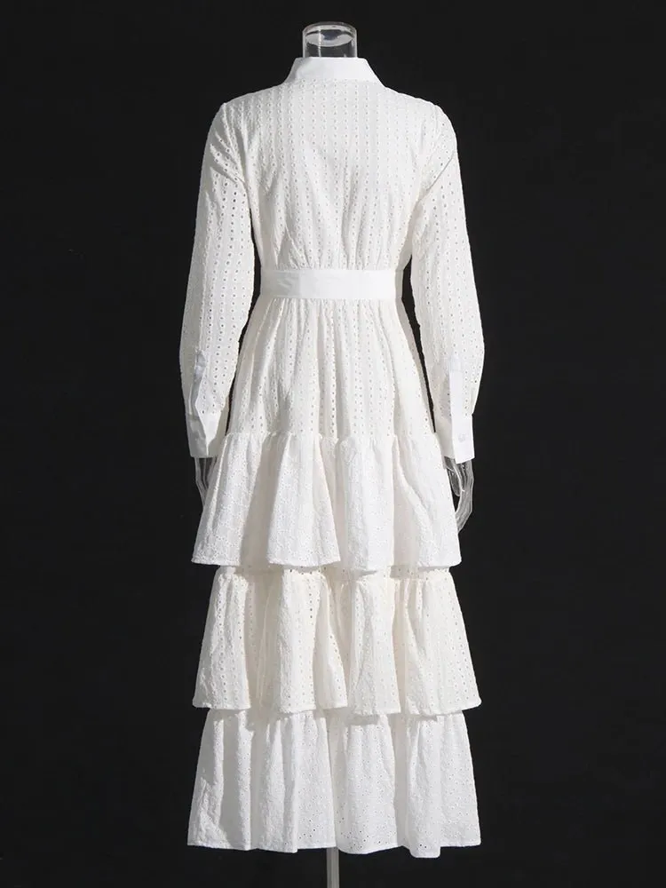 Pre Order:  Eyelet Tiered Ruffles Belted Dress