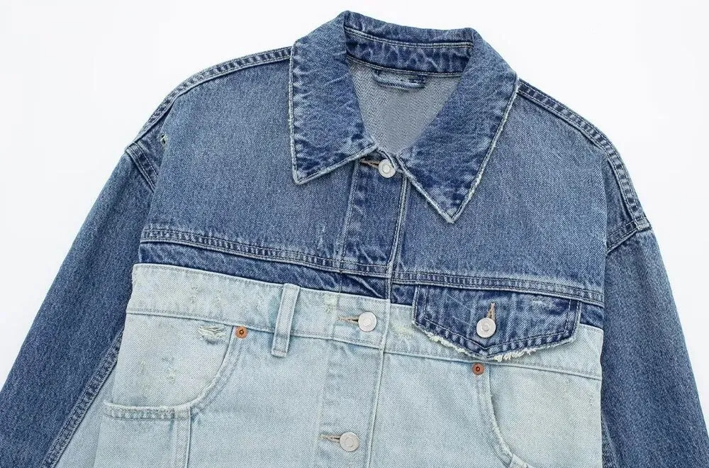 Pre Order:  Ragged Patchwork Denim Cropped Jacket