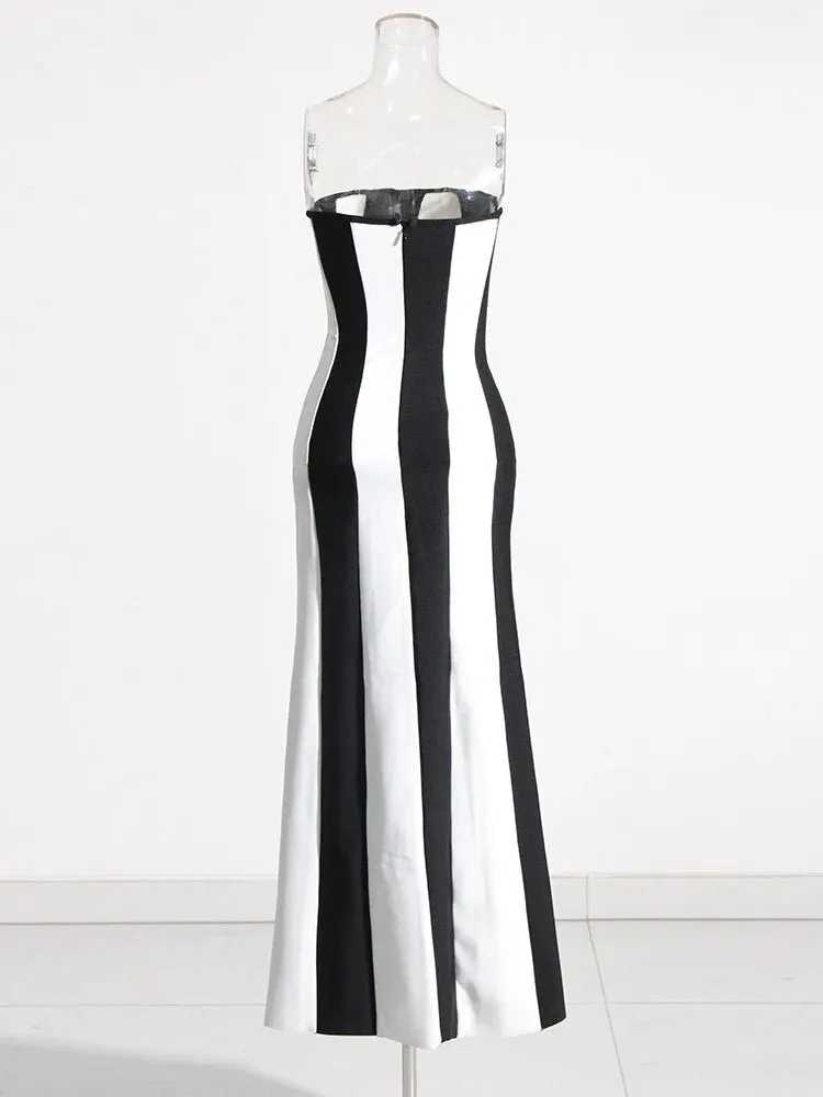 Pre Order:  Sleeveless Backless Striped Slim Dress