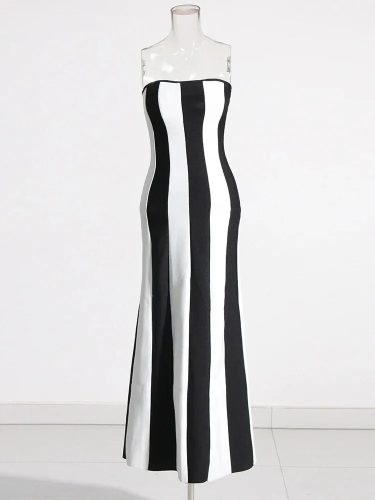 Pre Order:  Sleeveless Backless Striped Slim Dress