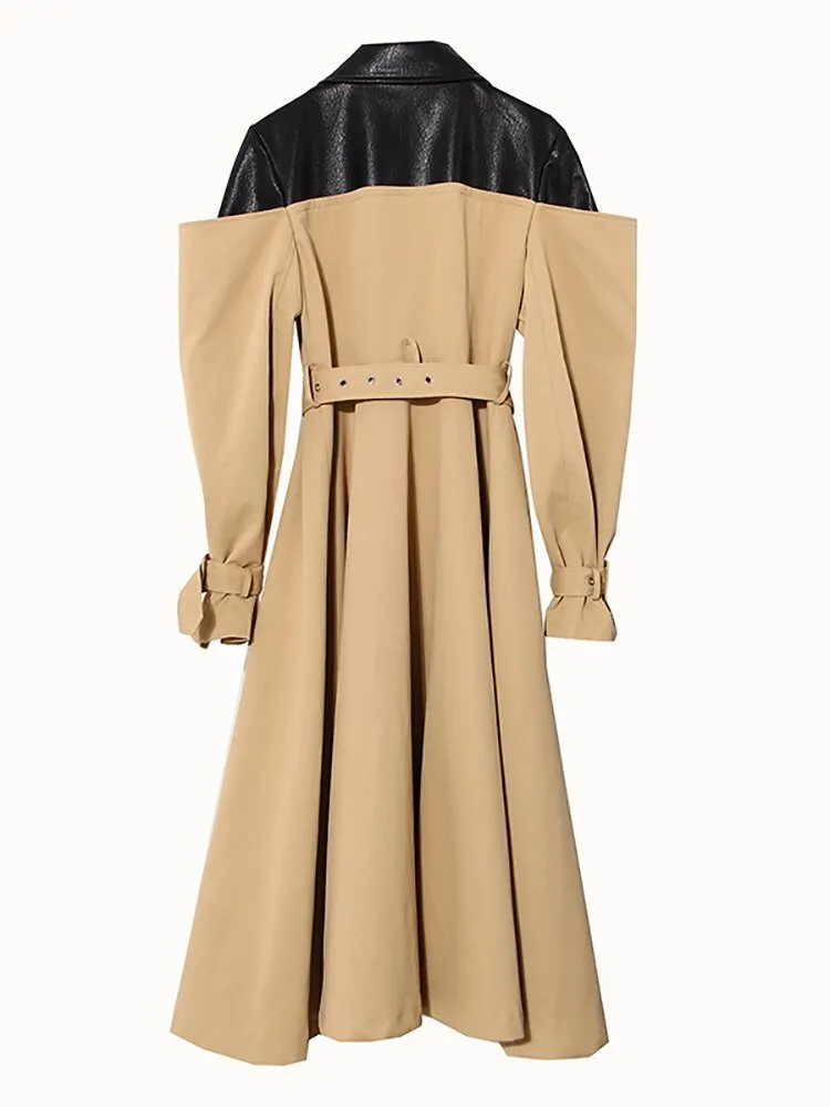 Pre Order:  Vegan Leather Contrast Trench Coat