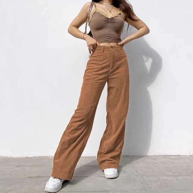 Purpdrank - Sweetown Corduroy Y2K Joggers Women Cargo Pants 90s Streetwear Caramel Brown Low Waist E Girl Aesthetic Straight Trousers Female