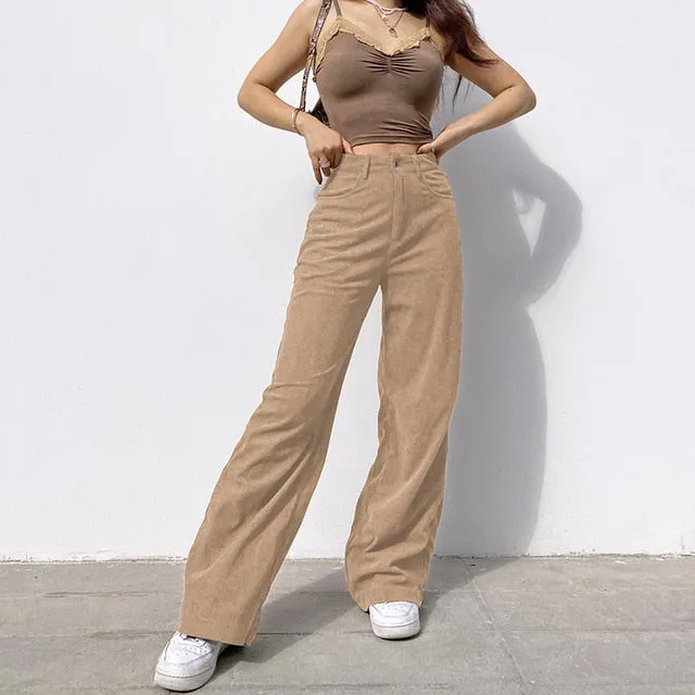 Purpdrank - Sweetown Corduroy Y2K Joggers Women Cargo Pants 90s Streetwear Caramel Brown Low Waist E Girl Aesthetic Straight Trousers Female