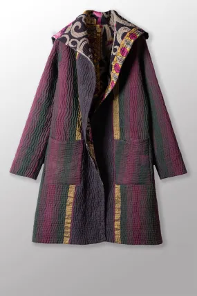 QUILTED VINTAGE COTTON KANTHA POCKET MEDIUM COAT - cq5316-0015a -