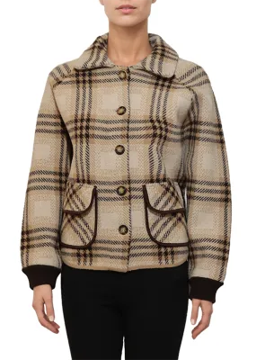 Raglan Sleeve Camel Plaid Cardigan by Metric