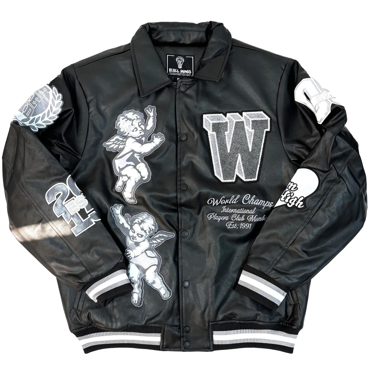 REBEL MINDS World Champs Leather Varsity Jacket