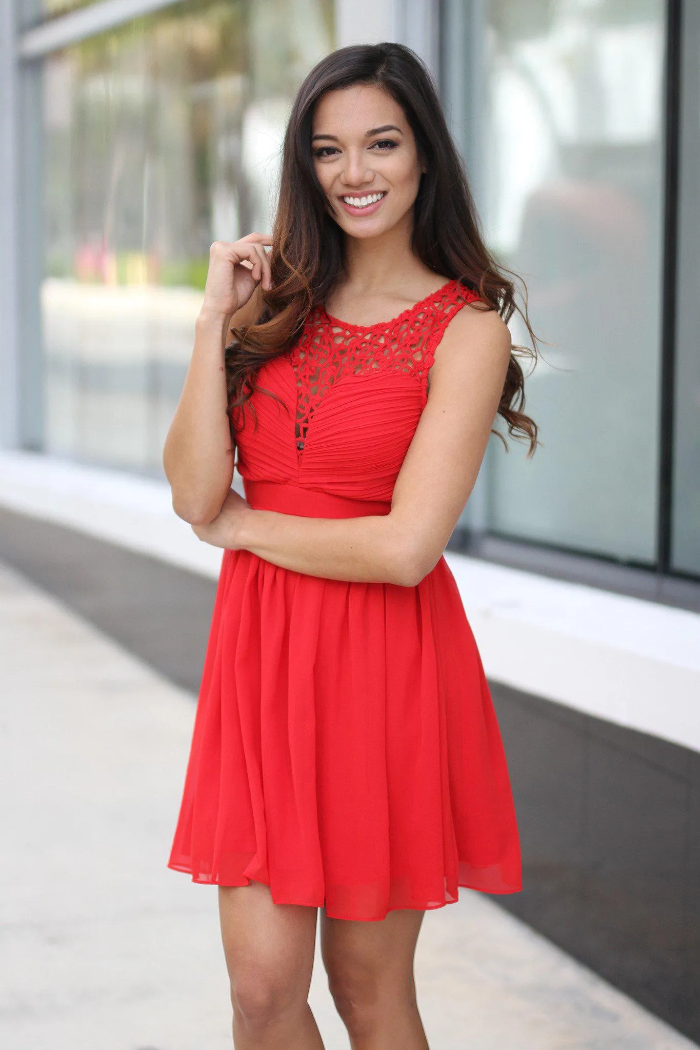 Red Crochet Short Dress