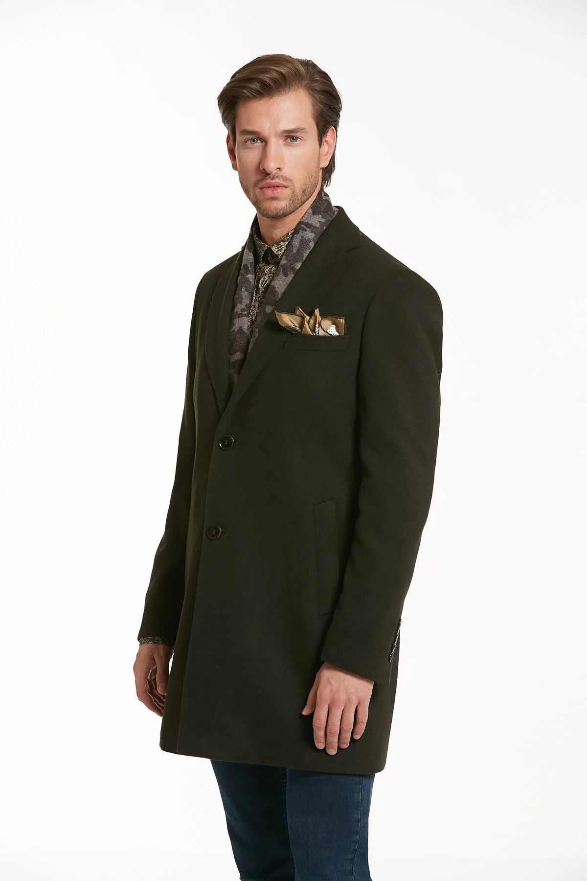 Regular Fit Notch Lapel Khaki Overcoat