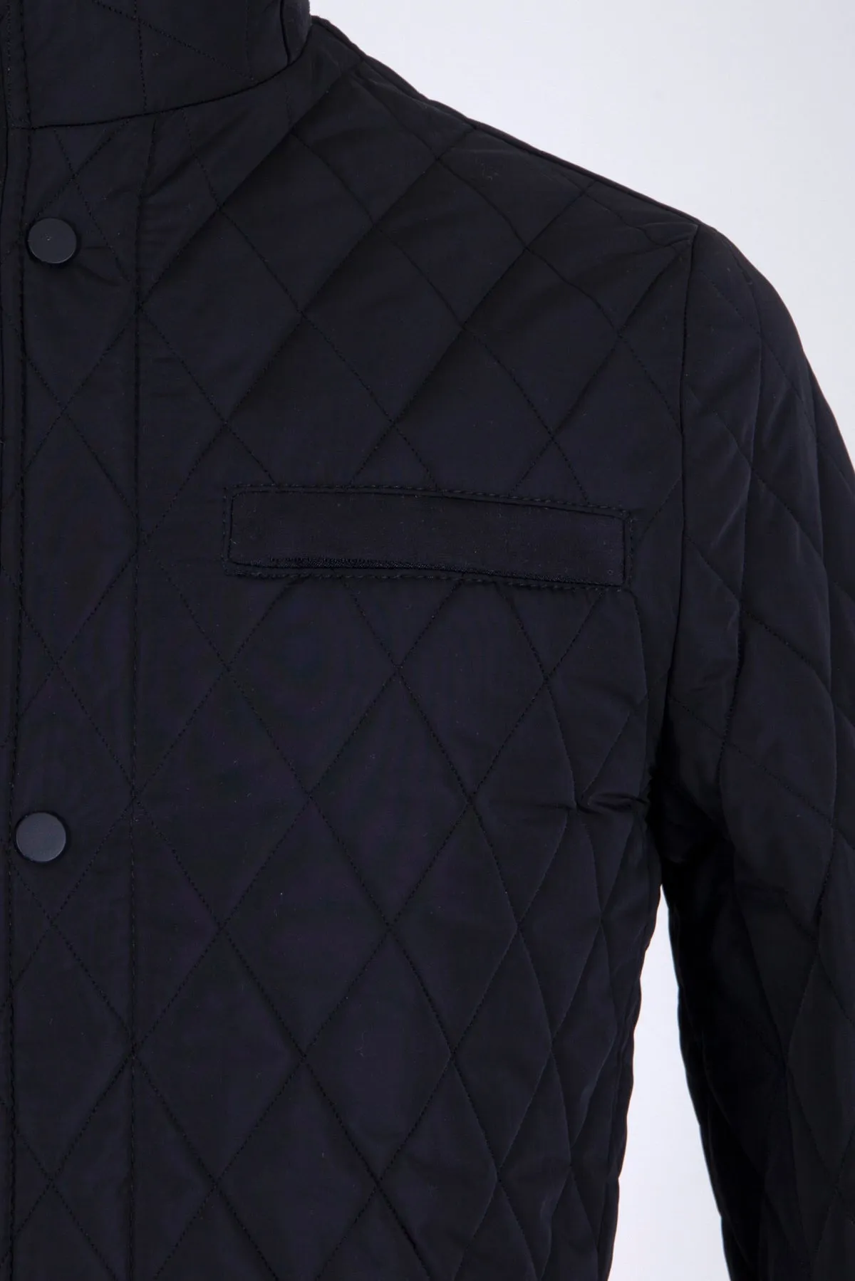 Regular Fit Quilted Stand Collar Black Coat