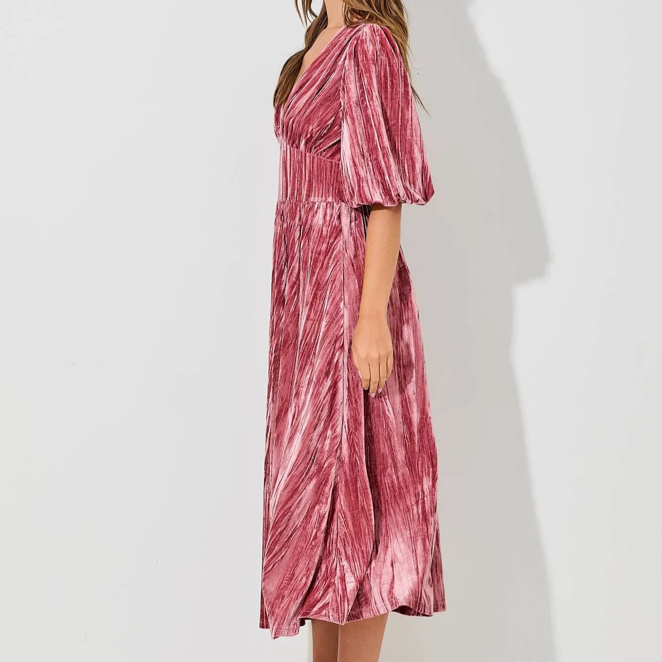 Remington V-Neck Solid Velvet Midi Dress