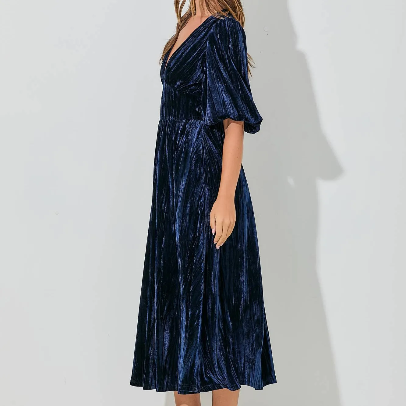 Remington V-Neck Solid Velvet Midi Dress