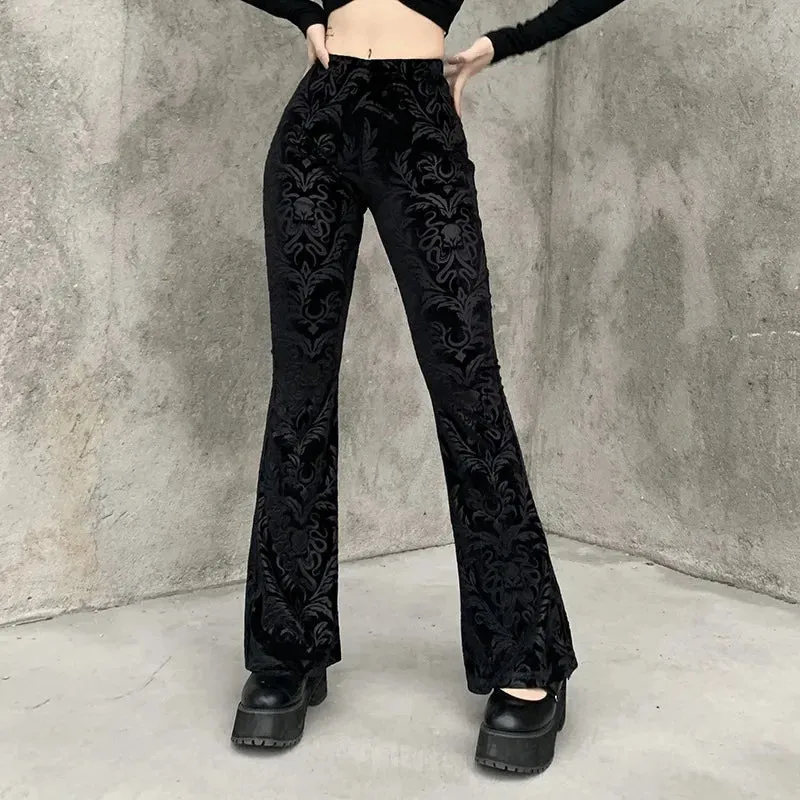 Retro Black Halloween Print Pants