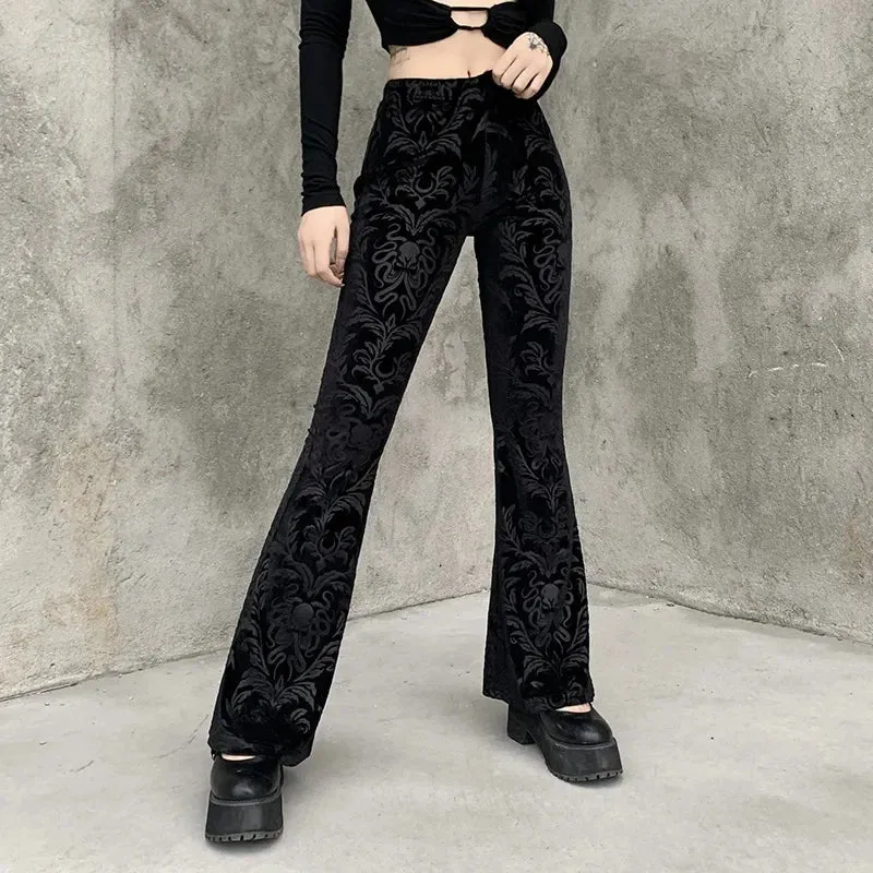 Retro Black Halloween Print Pants