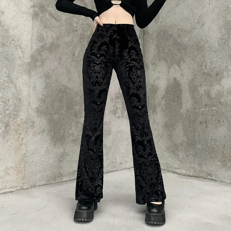 Retro Black Halloween Print Pants