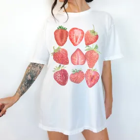 Retro Strawberries Comfort Colors® T-Shirt, T-Shirt Dress, Faded Graphic Design Tee, Oversized print, BOHO, T-Shirt, Gift for Mom