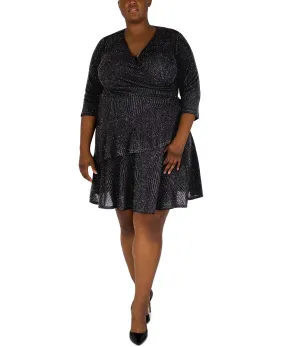 Robbie Bee Women's Glitter Knit Dress Black Size 1X