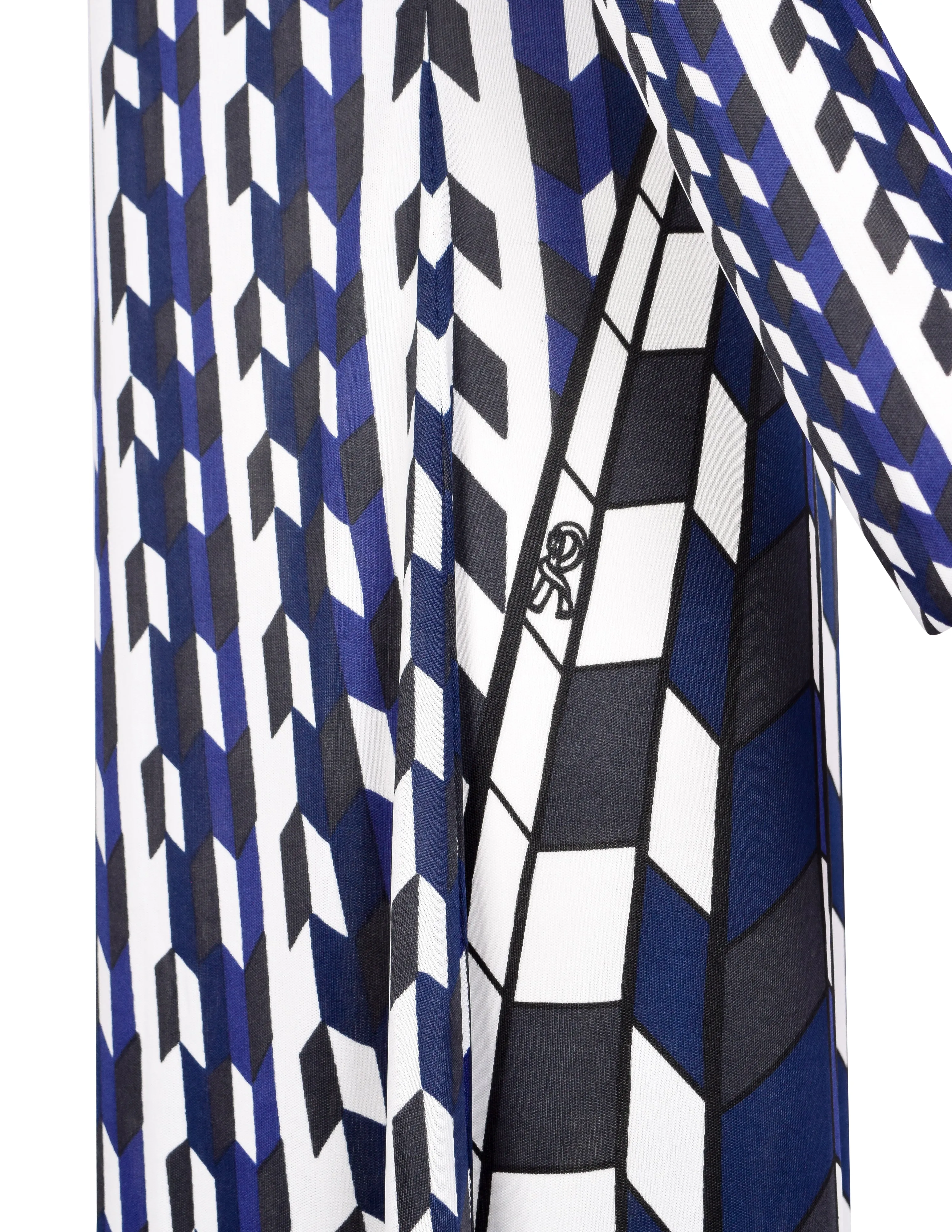 Roberta di Camerino Vintage 1978 Blue Black White Op Art Trompe L'oeil Maxi Dress