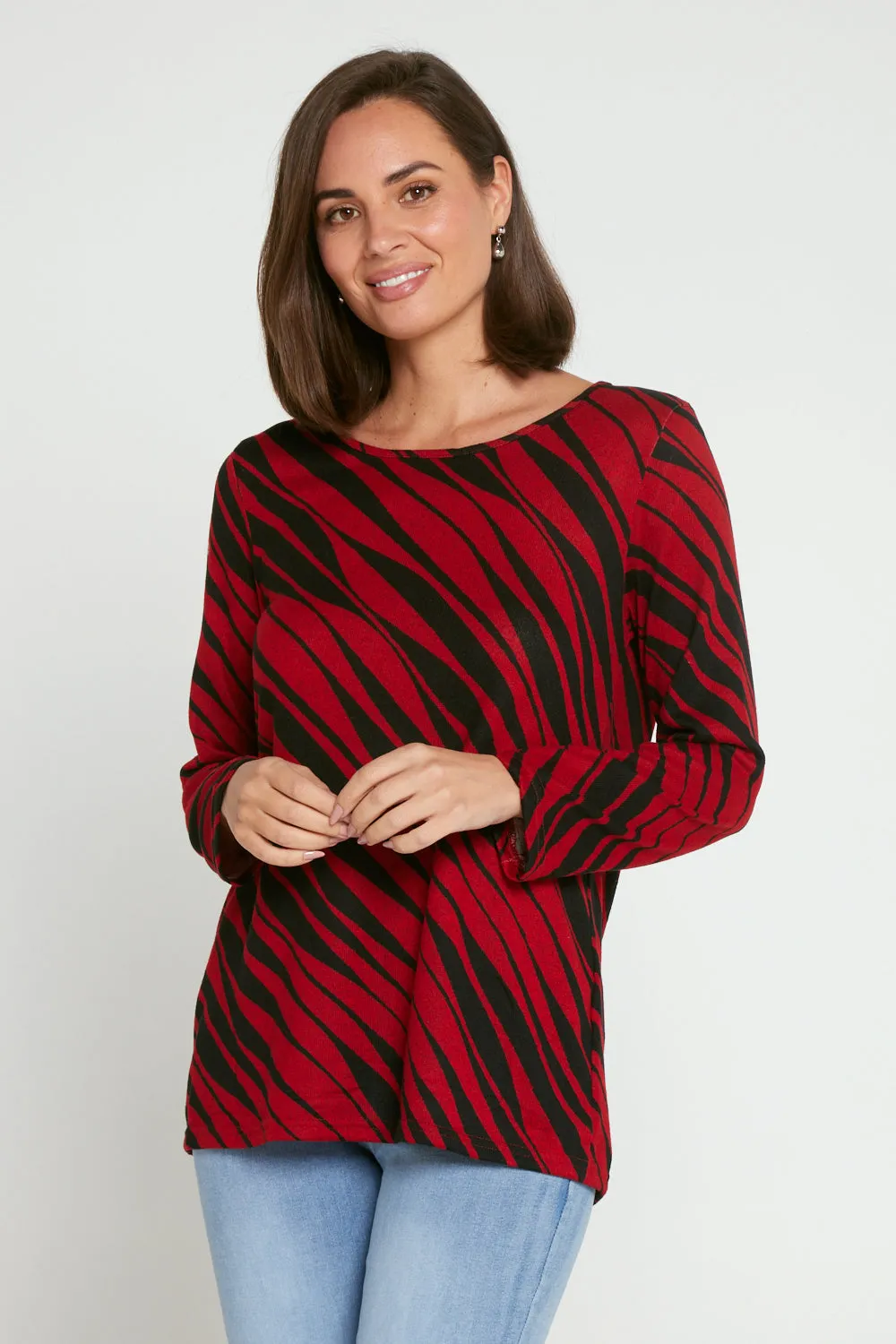 Rory Knit Top - Black/Red Animal