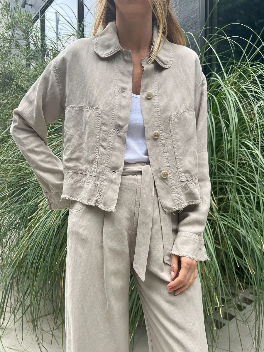 Rowan Crop Jacket in Linen - Cement