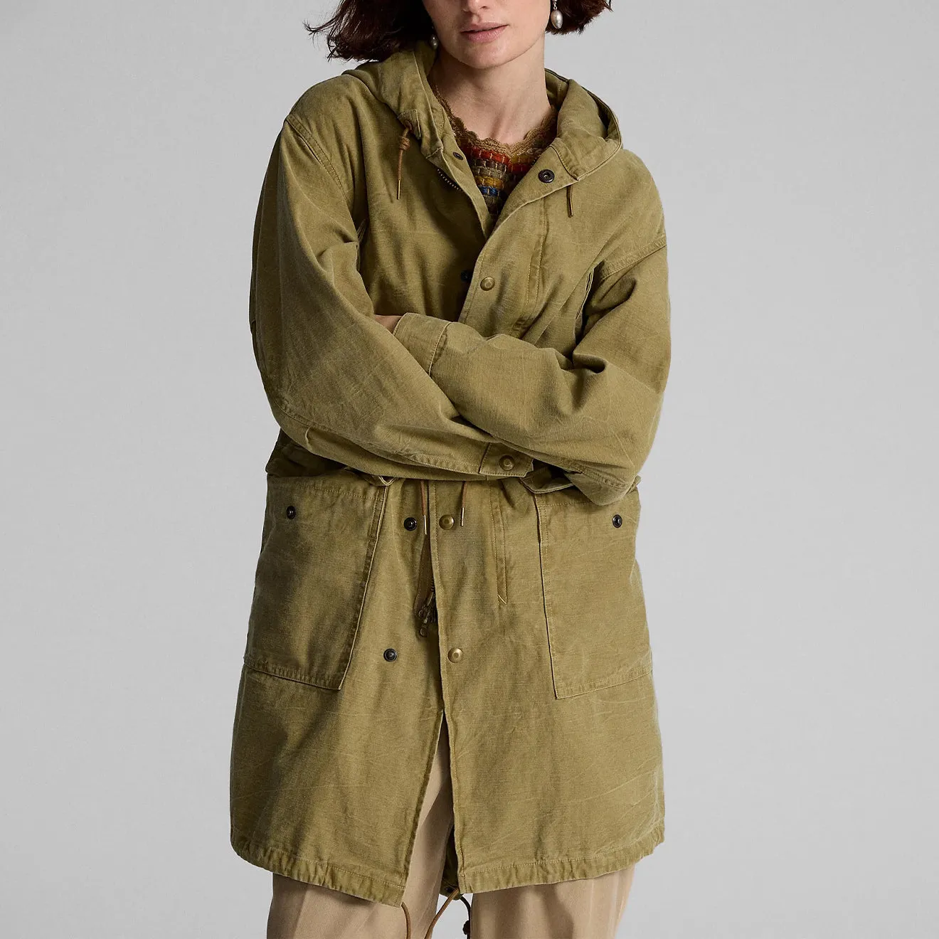 RRL by Ralph Lauren Womens Slub Sateen Parka Dark Khaki