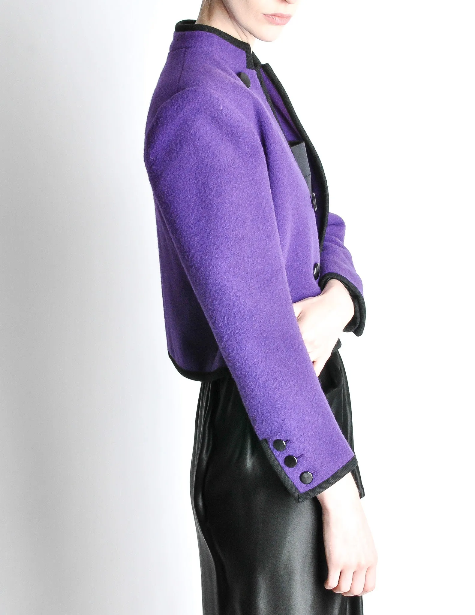 Saint Laurent Rive Gauche Vintage Purple Wool Bolero Cropped Jacket