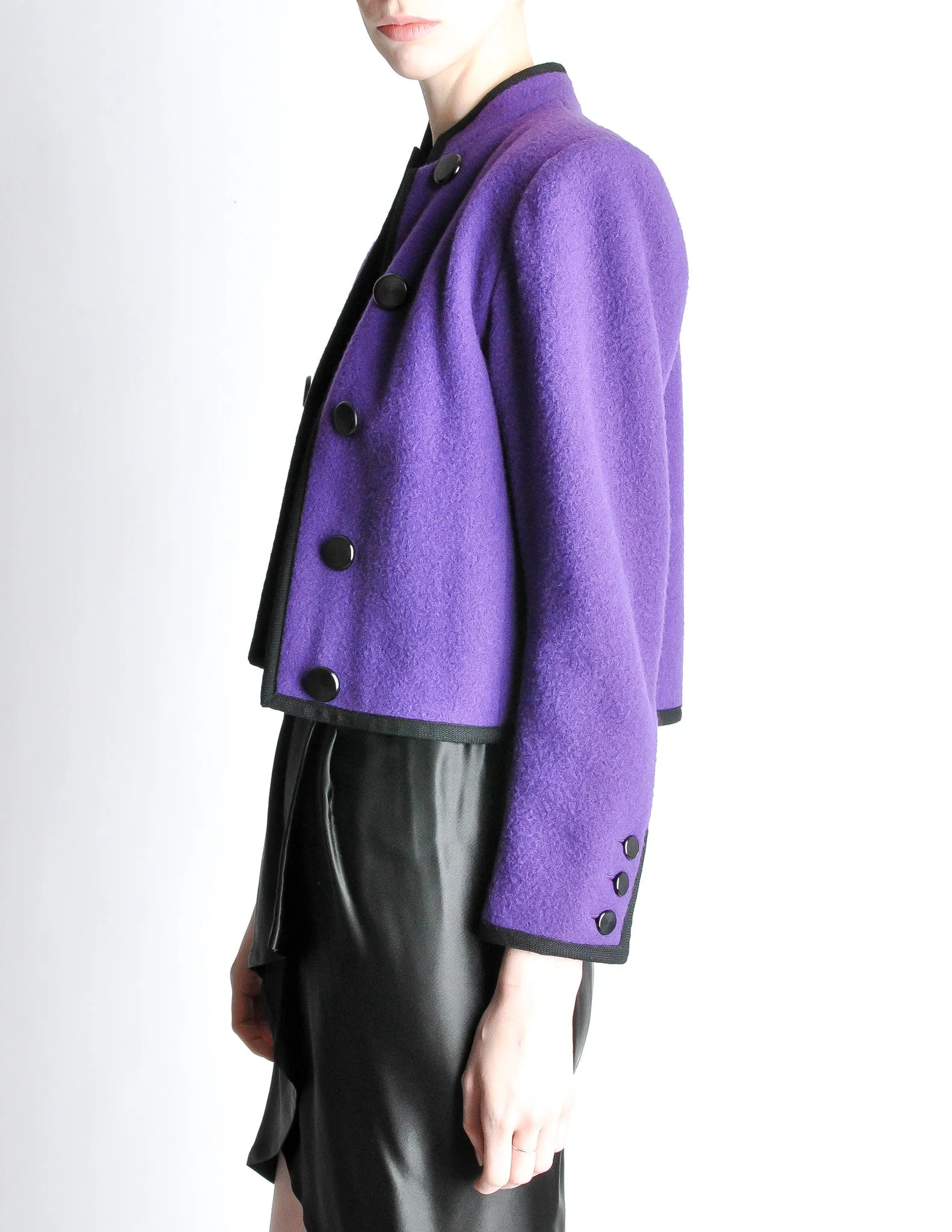 Saint Laurent Rive Gauche Vintage Purple Wool Bolero Cropped Jacket