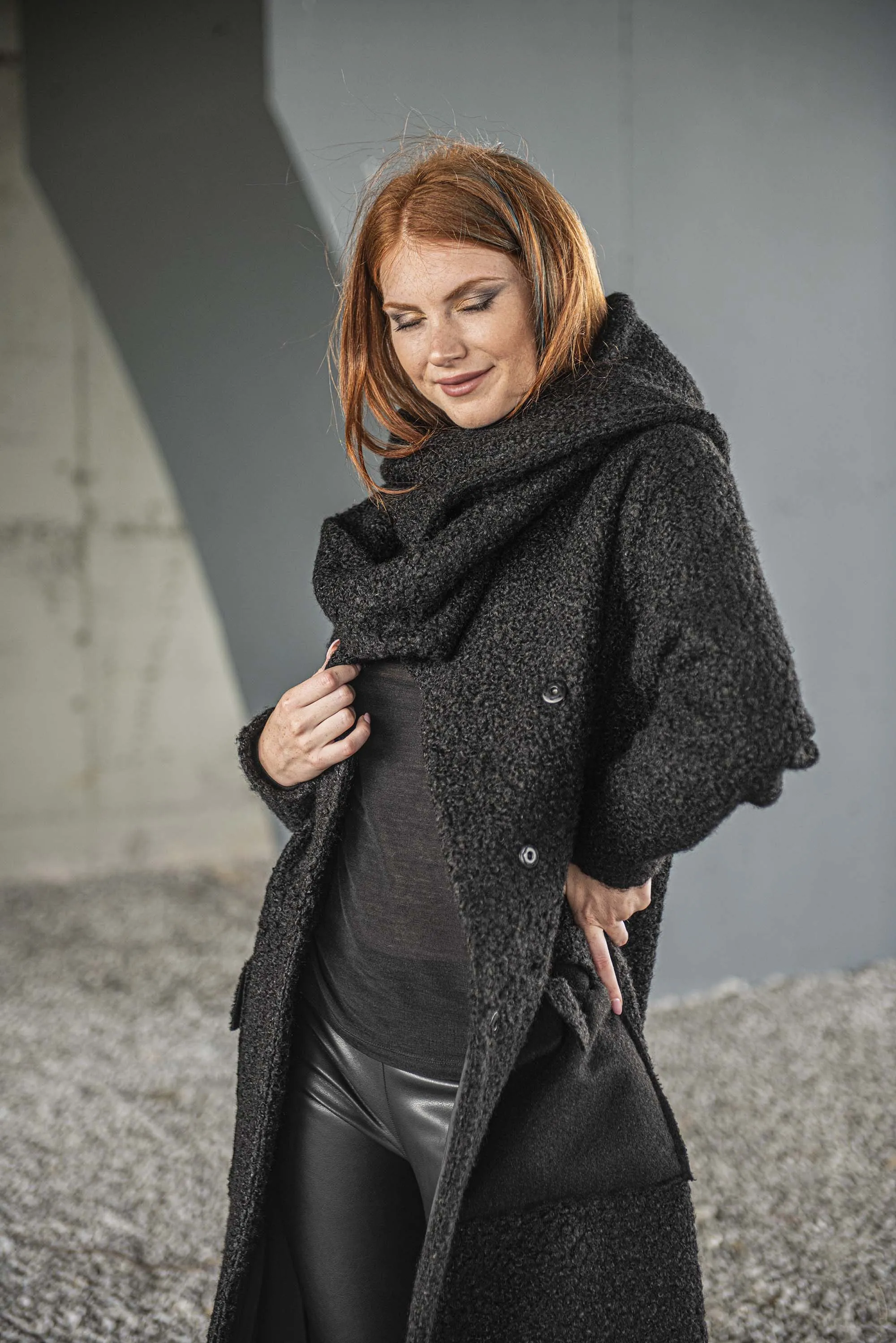 Shawl Hood Coat in Black