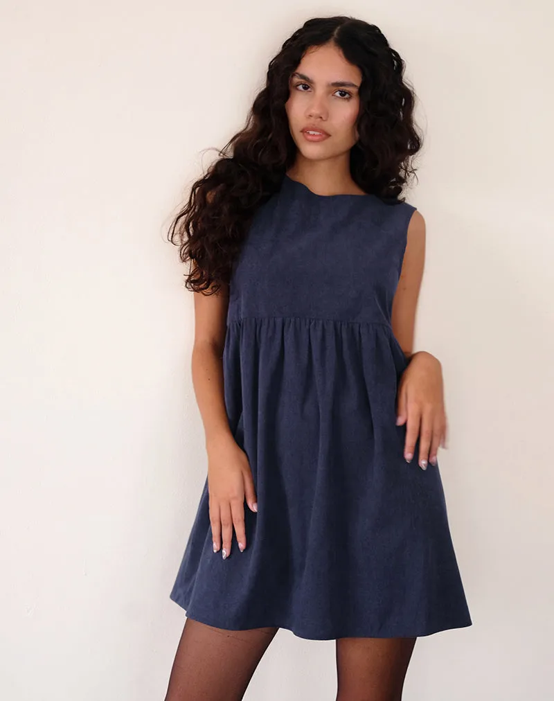 Sheba Mini Dress in Babycord Ink Blue