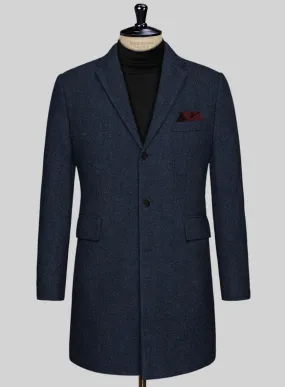 Showman Blue Herringbone Tweed Overcoat